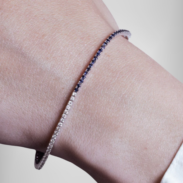 Blue Sapphire & Round Diamond Tennis Bracelet Every Day Wear Bracelet in CZ
