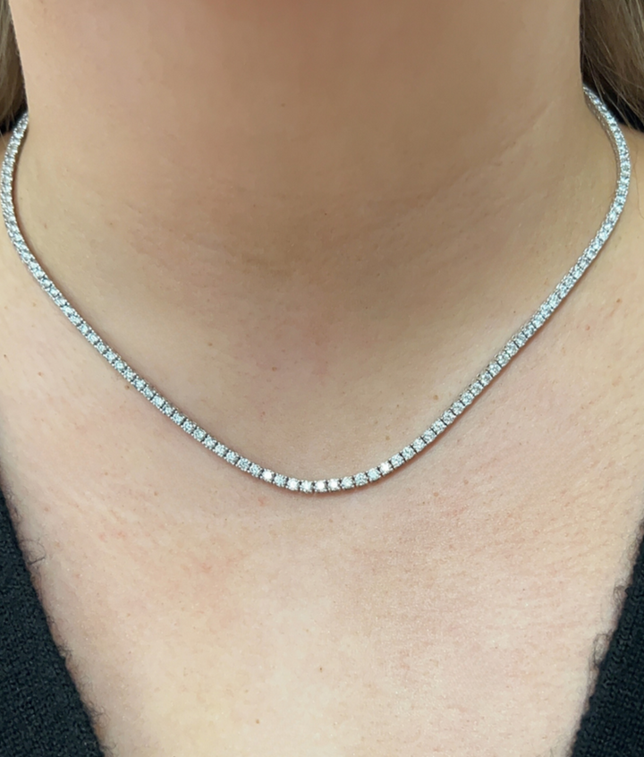 Micro Pave White Round Cut Real Moissanite Tennis Necklace in 925 Sterling Silver