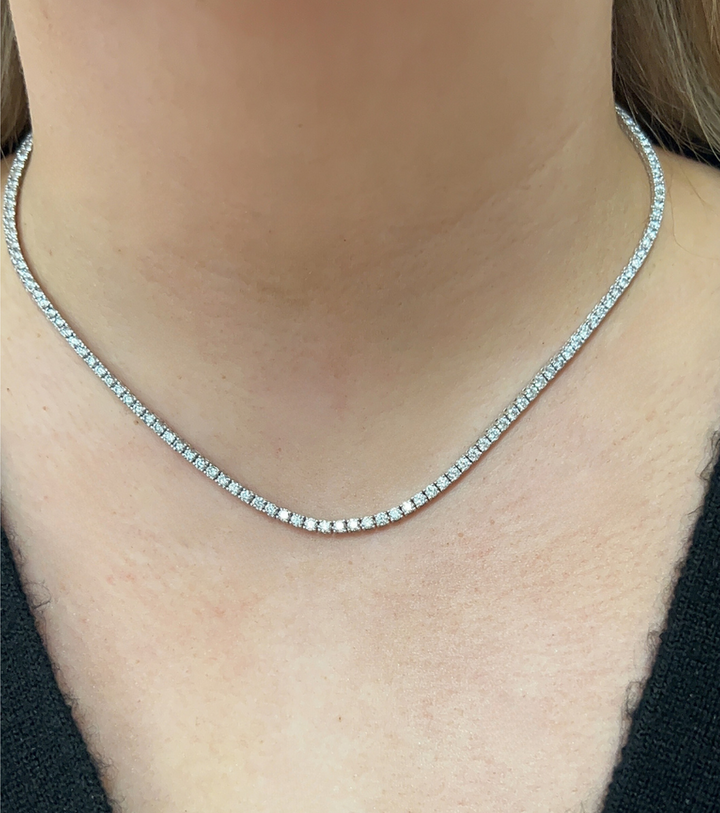 Micro Pave White Round Cut Real Moissanite Tennis Necklace in 925 Sterling Silver