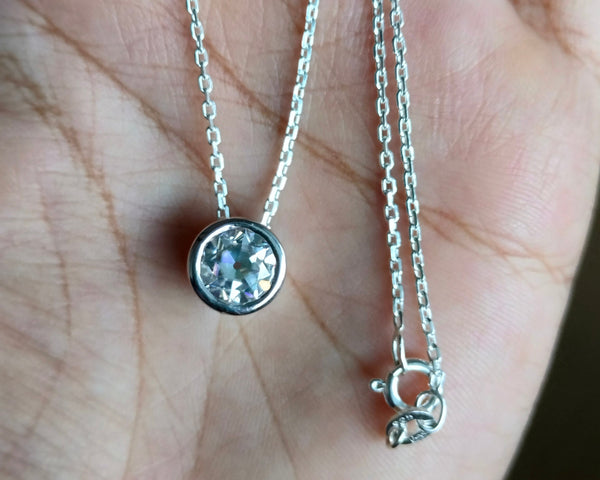 Minimal Old European Cut Round Moissanite Solitaire Necklace For Women's