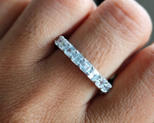 Classic Asscher Cut Moissanite Full Eternity Band 18K Solid Gold Wedding Band