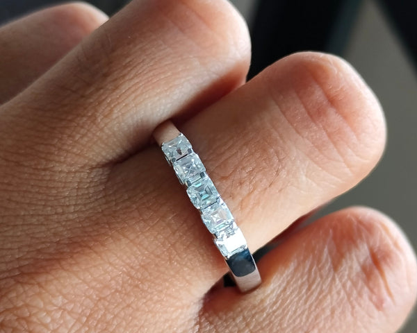 Square 5 Stone Wedding Band Asscher Moissanite Eternity Ring Dainty Fine Jewelry