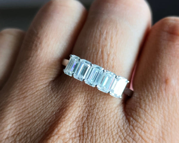 Band Emerald Moissanite Eternity Ring 5 Stone Wedding Anniversary Band