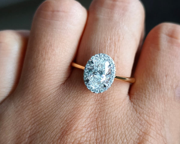 Halo Set Oval Brilliant Cut Moissanite Two Tone 18K Gold Engagement Ring