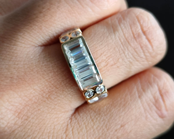 5 Stone Baguette Moissanite Band 2 CTW  Bezel Set Designer Wedding Band