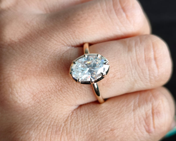 2 CT Oval Cut Moissanite Ring Bezel Set Solitaire 18K Gold Engagement Ring