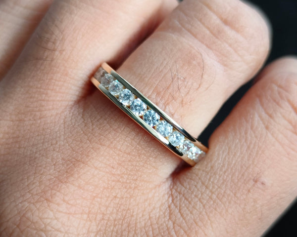Round Moissanite Channel Set Eternity Wedding Band 18K Gold Stacking Band