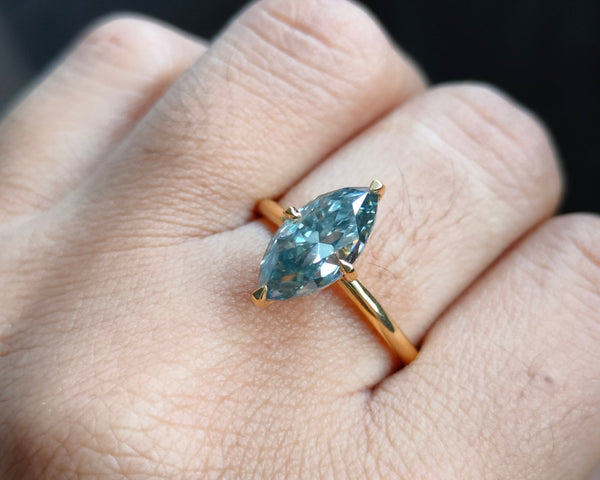 Dark Gray Moissanite Marquise Cut Ring Solitaire Engagement Ring in Gold