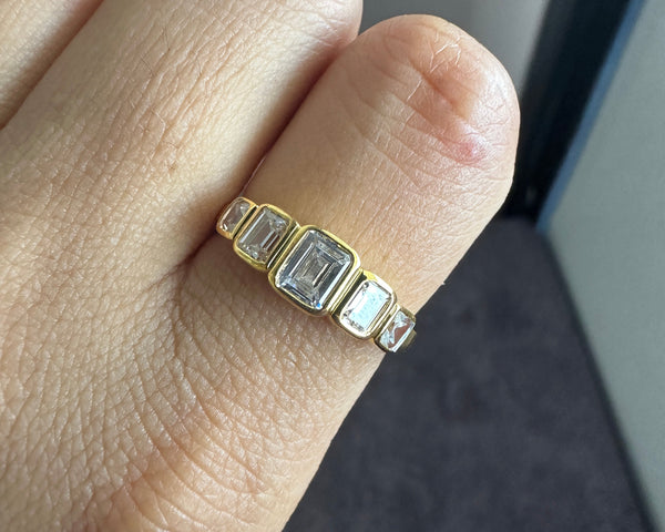 18K Yellow Gold Five Stone Wedding Ring 2.0CTW Emerald Cut Moissanite Engagement Ring