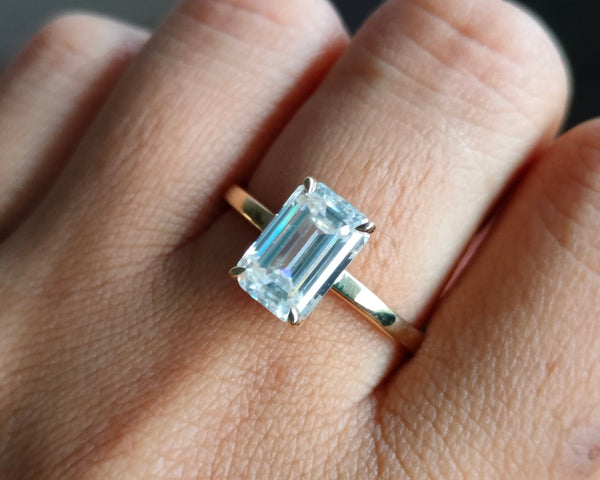 2.50 CTW Emerald Cut Moissanite Ring 18K Gold Solitaire Engagement Ring