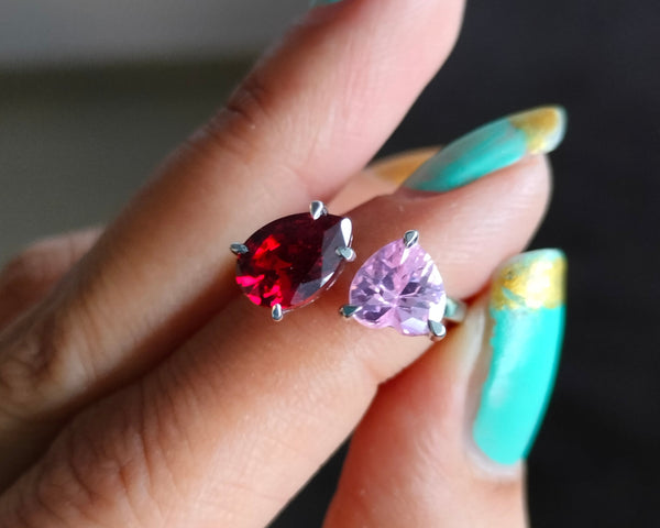 Pear Ruby & Heart Pink Diamond Toi Et Moi Ring 2 Stone Engagement Ring CZ