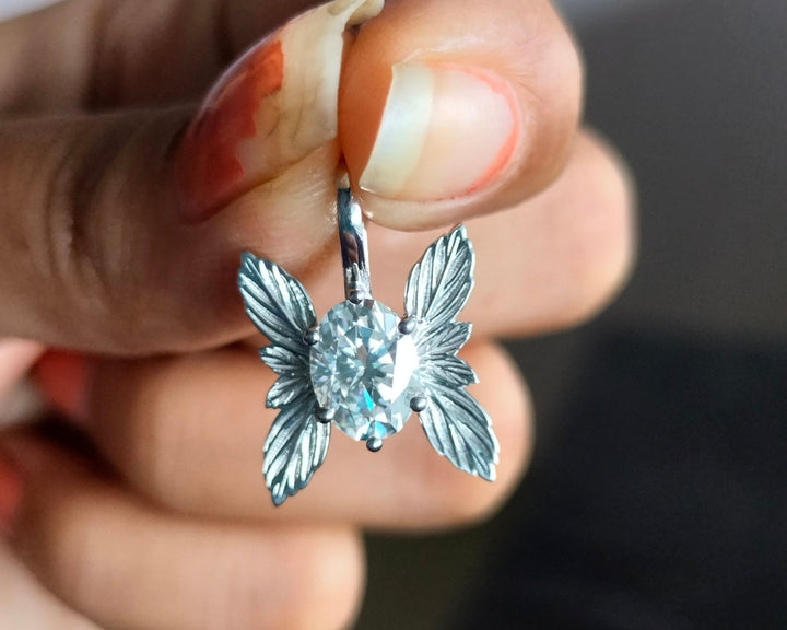 Butterfly Shape Solitaire Pendant Oval Cut Moissanite Diamond Fine Jewelry For Her