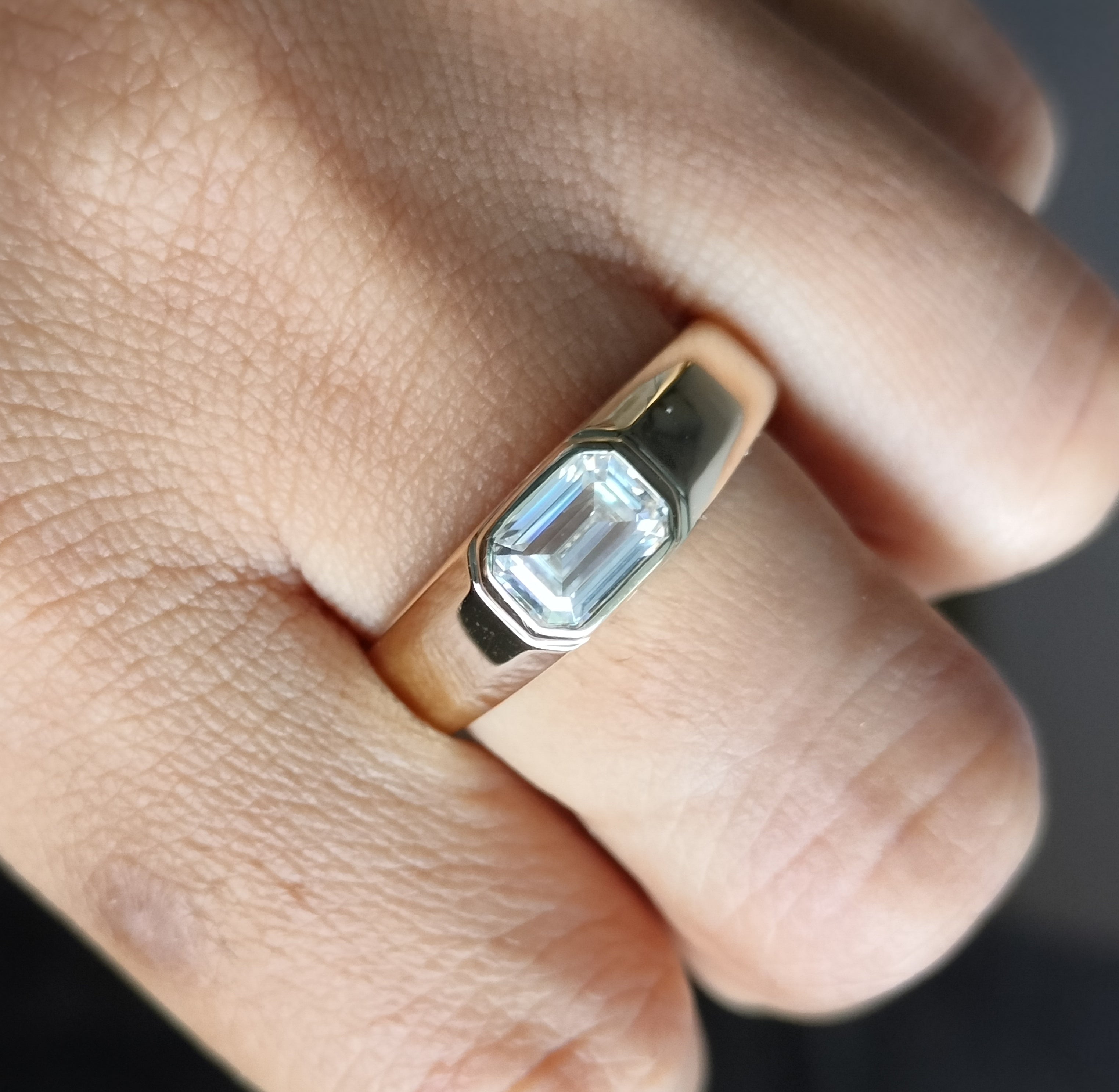 1 Carat East West Emerald Cut Moissanite Ring Classic Solitaire Engagement Ring