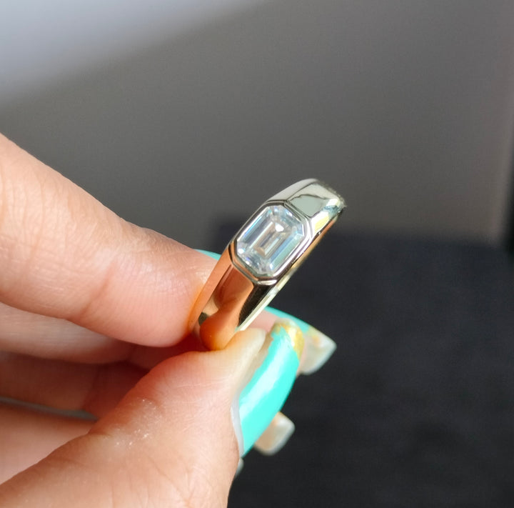 1 Carat East West Emerald Cut Moissanite Ring Classic Solitaire Engagement Ring