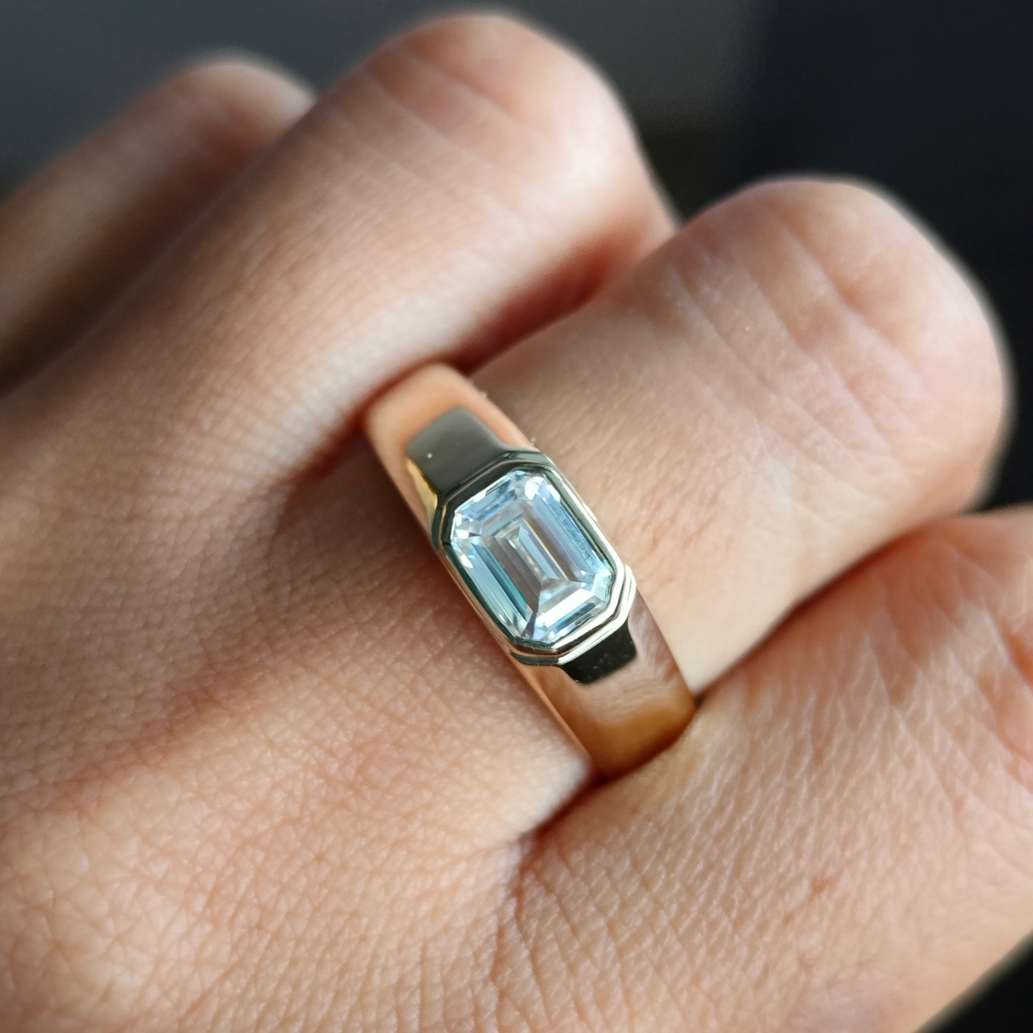 1 Carat East West Emerald Cut Moissanite Ring Classic Solitaire Engagement Ring