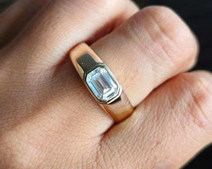 1 Carat East West Emerald Cut Moissanite Ring Classic Solitaire Engagement Ring