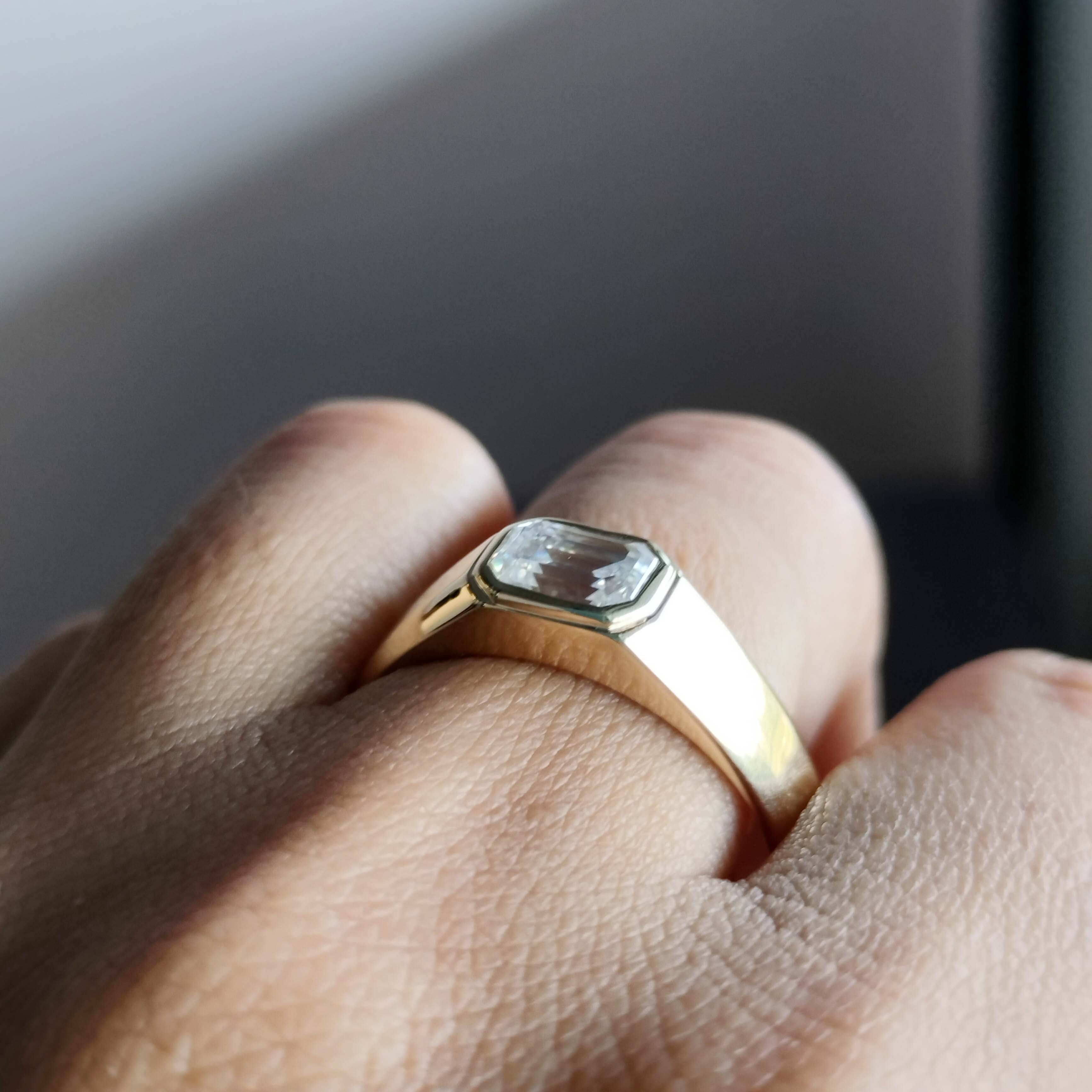 1 Carat East West Emerald Cut Moissanite Ring Classic Solitaire Engagement Ring