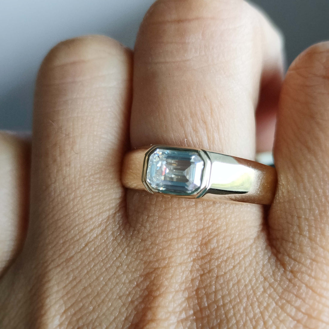 1 Carat East West Emerald Cut Moissanite Ring Classic Solitaire Engagement Ring