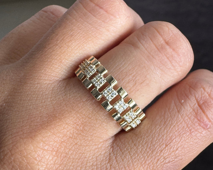 Moissanite Wedding Band Rolex Style Chain Shape Ring Men's Unique Unisex Jewelry