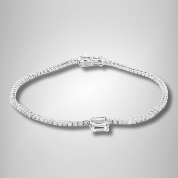 Center Emerald Cut Moissanite Tennis Bracelet Solid Gold Designer Bracelet For Her