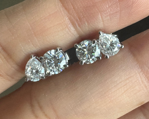 Pear & Round Cut Diamond Stud Earrings Moissanite Light Weight Earrings For Her