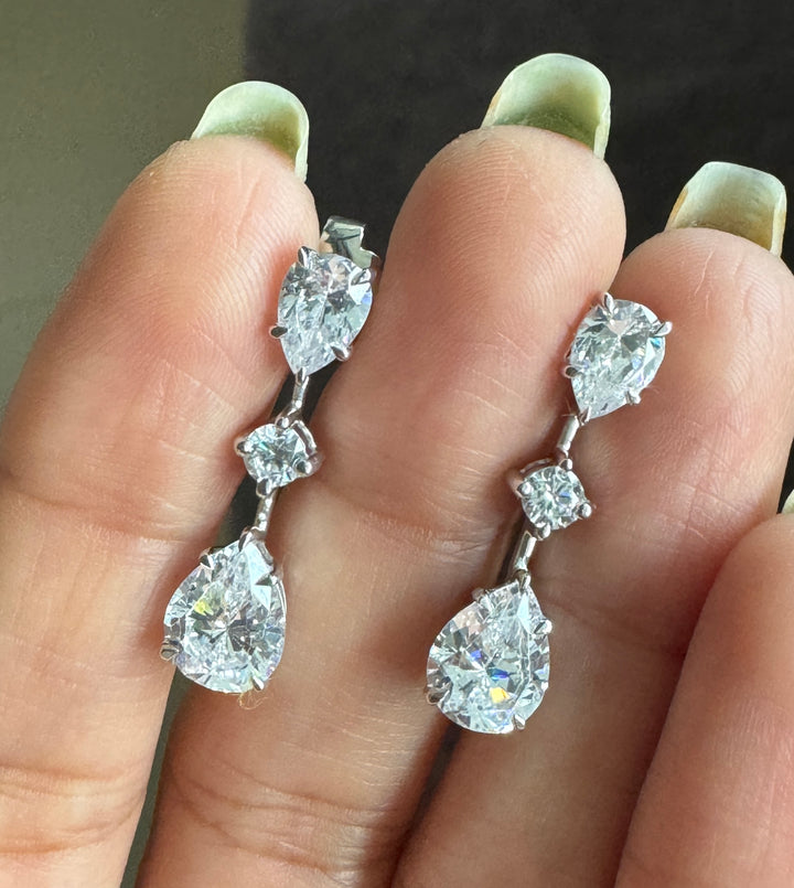 Pear Cut Stud Earrings Moissanite Diamond Dangle Drop Anniversary Gift For Her
