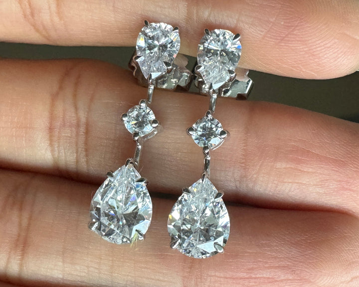 Pear Cut Stud Earrings Moissanite Diamond Dangle Drop Anniversary Gift For Her