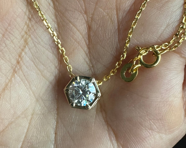 Round Cut Moissanite Bezel Set Pendant Solitaire Necklace Anniversary Gift For Her
