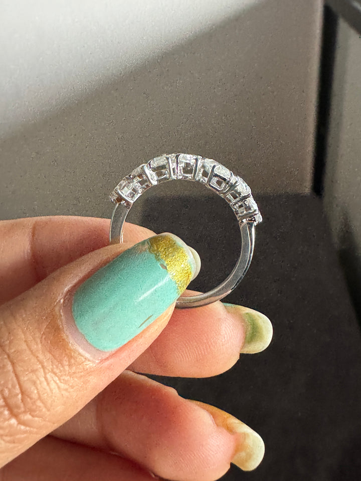 Emerald & Pear Alternative Eternity Wedding Band 7 Stone Moissanite Band Dainty