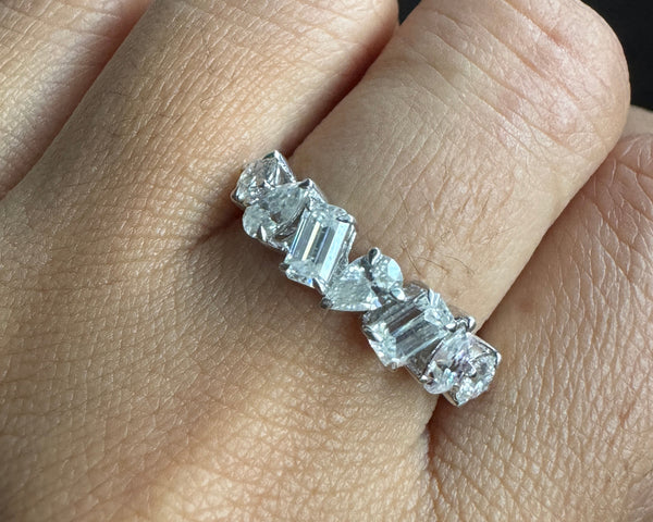 Emerald & Pear Alternative Eternity Wedding Band 7 Stone Moissanite Band Dainty