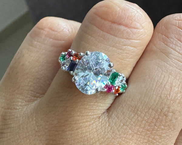 Oval Moissanite Cluster Engagement Ring Unique Women's Anniversary Gift Ring