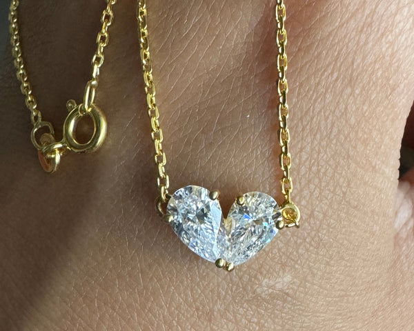 Heart Shape Beautiful Necklace Pear Cut Two Stone Moissanite Classic Necklace Her