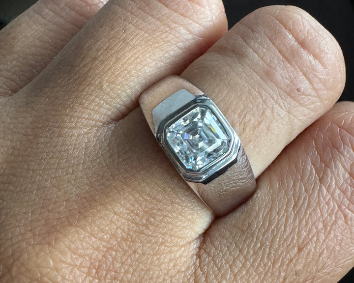 2 CTW Asscher Cut Moissanite Men's Engagement Ring Solitaire Ring Gift Him