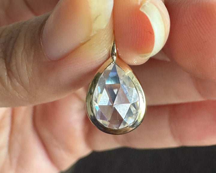Rose Cut Moissanite Pendant Bezel Set Teardrop Solitaire Pendant For Women's