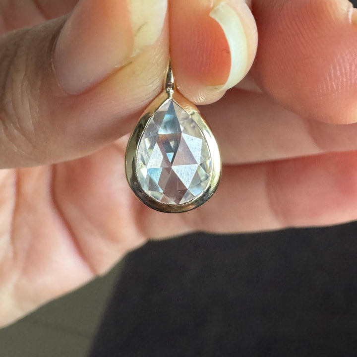 Rose Cut Moissanite Pendant Bezel Set Teardrop Solitaire Pendant For Women's