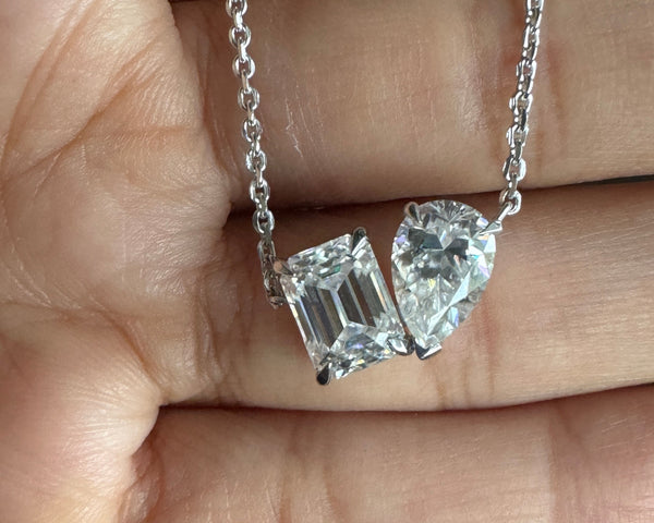 Pear & Emerald Cut Moissanite Necklace Tit Et Moi Unique Pendant Necklace Her