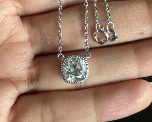 Old Mine Cushion Cut Moissanite Diamond Bezel Set Everyday Wear Necklace For Her