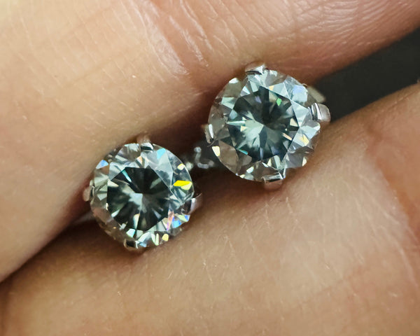 Dainty Moissanite Stud Green Diamond Earrings Solitaire Minimal Studs In Gold