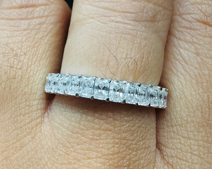 Radiant Cut Moissanite Wedding Band Stackable Full Eternity Anniversary Gifts