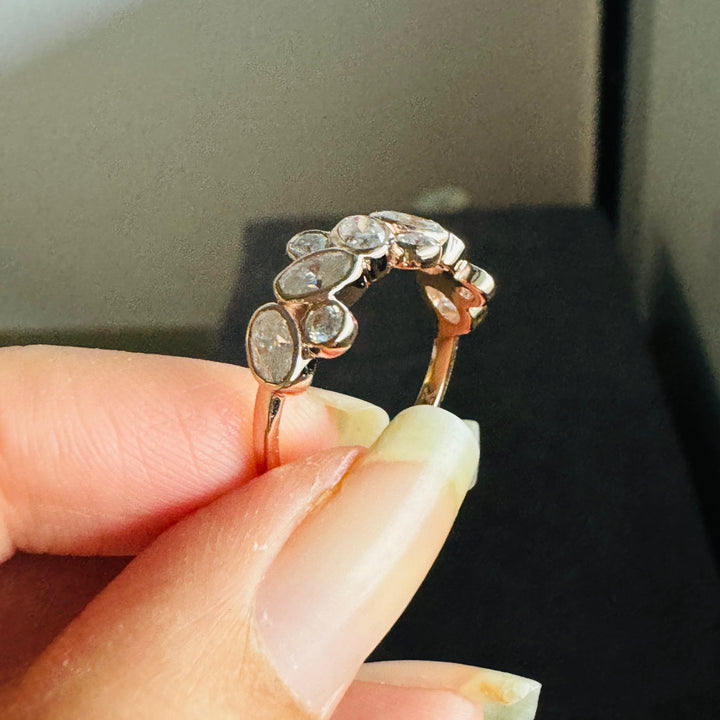 Half Eternity Oval Cut Moissanite Band Bezel Set Cluster Wedding Band in Gold