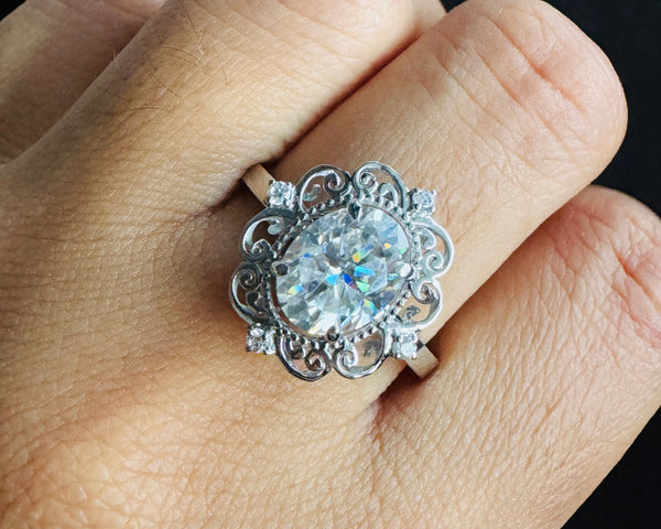 Vintage Oval Cut Moissanite Ring 18K Gold Antique Designer Engagement Ring