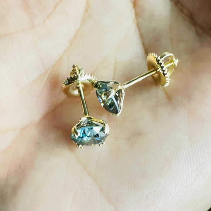 Green Blue Moissanite Stud Earrings Dainty Screw Back Earring Gift For Bridal
