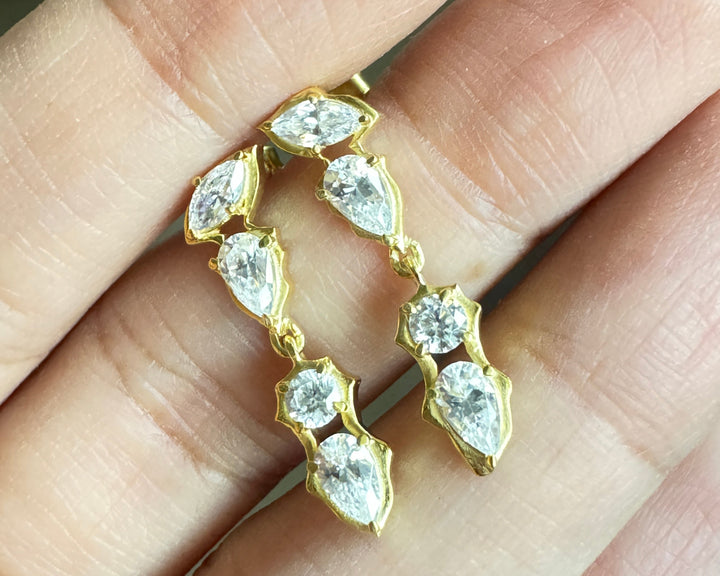 Multiple Cut Moissanite Solid Gold Earrings Beautiful Dangle Drop Earrings Her