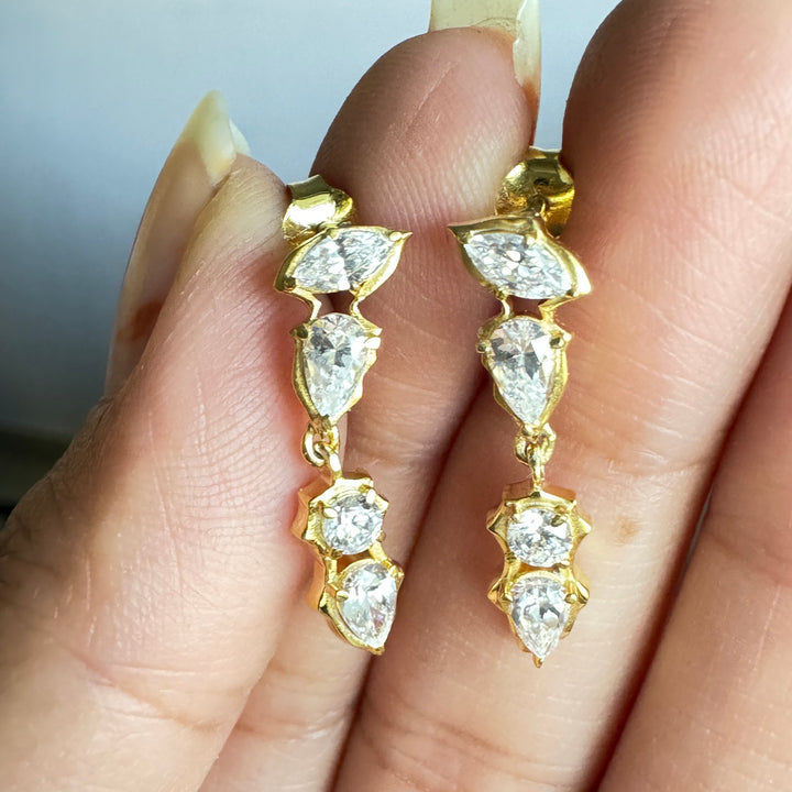 Multiple Cut Moissanite Solid Gold Earrings Beautiful Dangle Drop Earrings Her