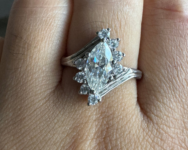 Marquise Moissanite Cluster Ring 18K Solid Gold Antique Engagement Ring