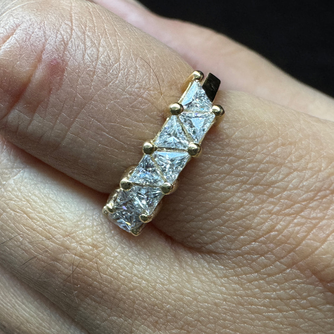 18K Gold Half Eternity Wedding Band Triangle Cut Moissanite Engagement Ring
