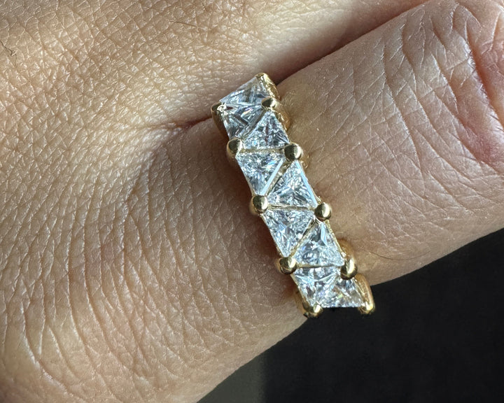18K Gold Half Eternity Wedding Band Triangle Cut Moissanite Engagement Ring