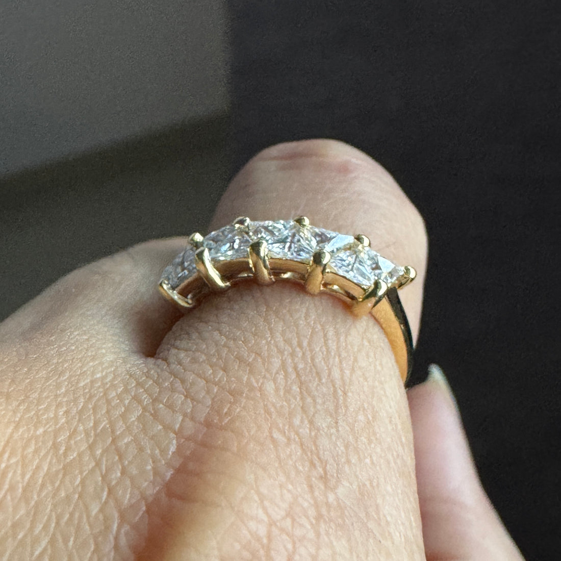 18K Gold Half Eternity Wedding Band Triangle Cut Moissanite Engagement Ring