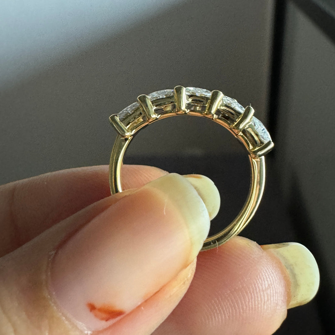 18K Gold Half Eternity Wedding Band Triangle Cut Moissanite Engagement Ring