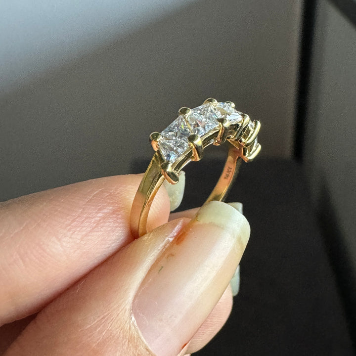 18K Gold Half Eternity Wedding Band Triangle Cut Moissanite Engagement Ring